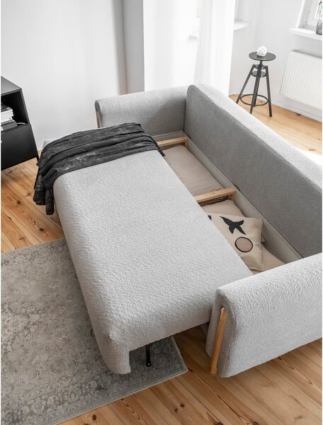 Světle šedá rozkládací/s úložným prostorem pohovka z textilie bouclé 244 cm Arcadova – ELTAP