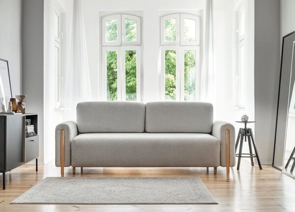 Světle šedá rozkládací/s úložným prostorem pohovka z textilie bouclé 244 cm Arcadova – ELTAP