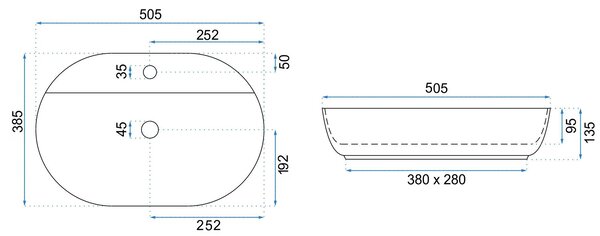 Rea Aura 51, umyvadlo na desku 505x385x135 mm, bílá matná, REA-U7340