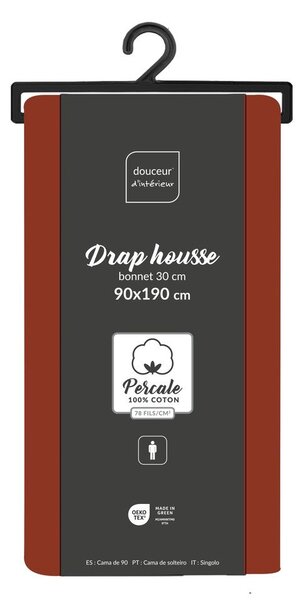 Napínací prostěradlo z bavlněného perkálu v cihlové barvě 90x190 cm Percaline – douceur d'intérieur