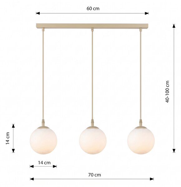 Závěsné svítidlo COSMO 3 – moka, opálové sklo, 3× E14, šířka 70 cm