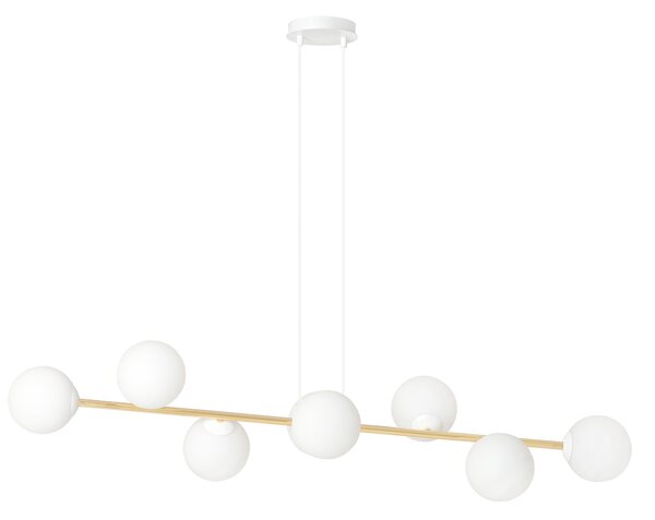 Závěsné svítidlo GRAVITY 8 – bílé / zlaté, sklo, 8× E14, šířka 140 cm