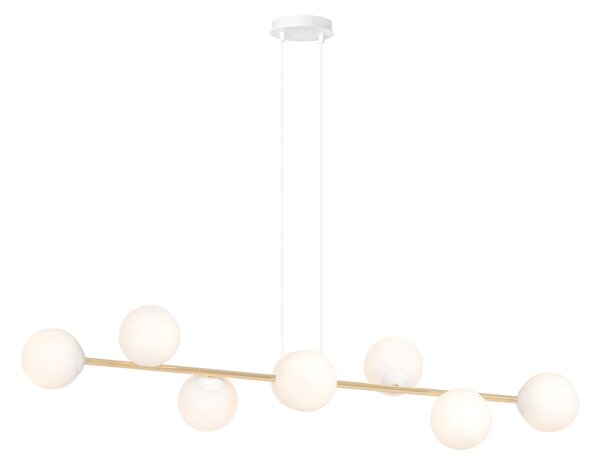 Závěsné svítidlo GRAVITY 8 – bílé / zlaté, sklo, 8× E14, šířka 140 cm