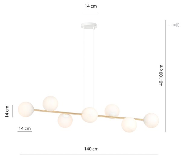 Závěsné svítidlo GRAVITY 8 – bílé / zlaté, sklo, 8× E14, šířka 140 cm