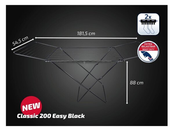 Černý sušák na prádlo 20 m Classic 200 Easy – LEIFHEIT