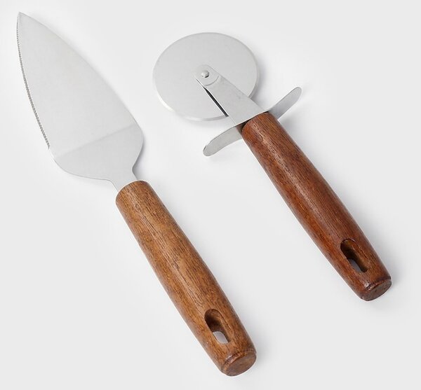 Sinsay - Sada náčiní na pizzu s dřevěnými rukojeťmi: nůž a kráječ na pizzu 2 pack - béžová