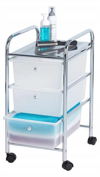 KOUPELNOVÝ KOŠÍK NA KOLEČKÁCH, KOVOVÝ, BÍLÝ, TŘÍPATROVÝ, PRO SKLADOVÁNÍ