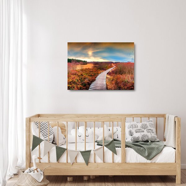 Skleněný obraz - Podzimní cesta krajinou (70x50 cm)
