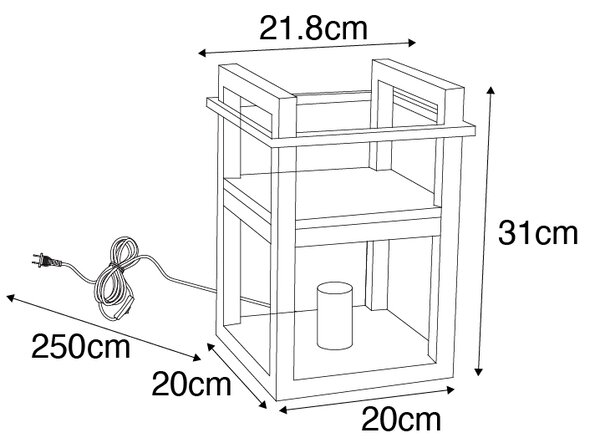 Průmyslová stolní lampa černá se dřevem - Cage Rack