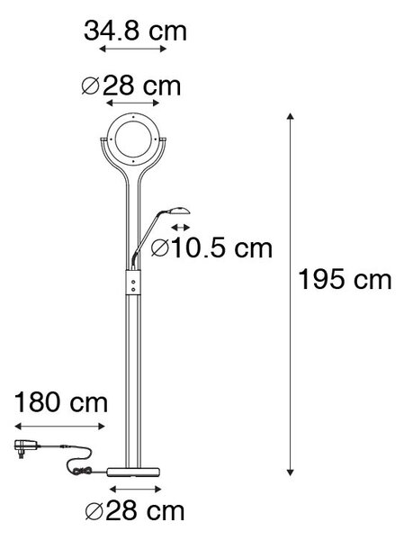 Moderní stojací lampa zlatá s ramenem na čtení včetně LED a stmívače - Divo