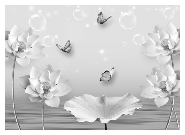 Skleněný obraz - Květinový design s motýlky (70x50 cm)
