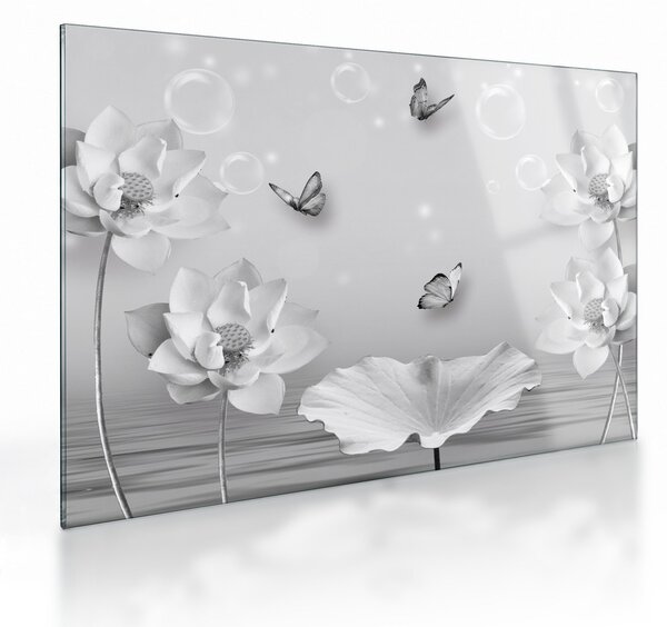 Skleněný obraz - Květinový design s motýlky (70x50 cm)