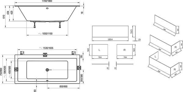 Ravak Formy 01 Slim obdélníková vana 170x75 cm bílá C691300000