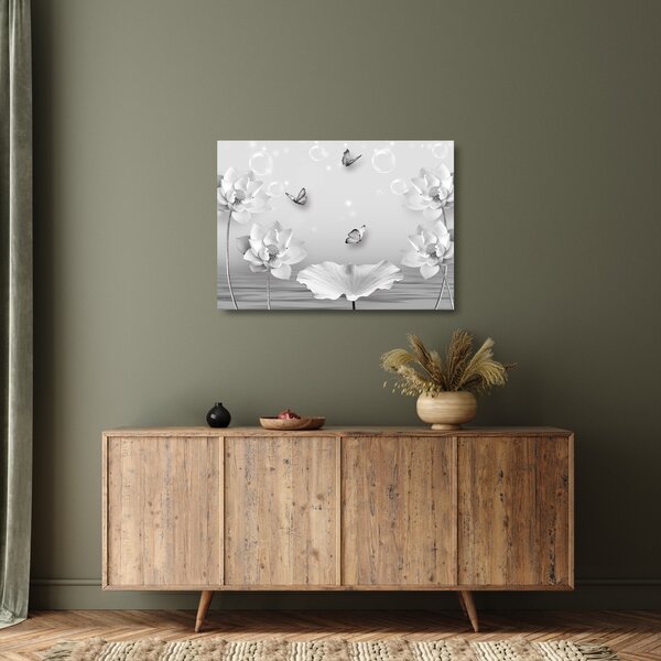 Skleněný obraz - Květinový design s motýlky (70x50 cm)