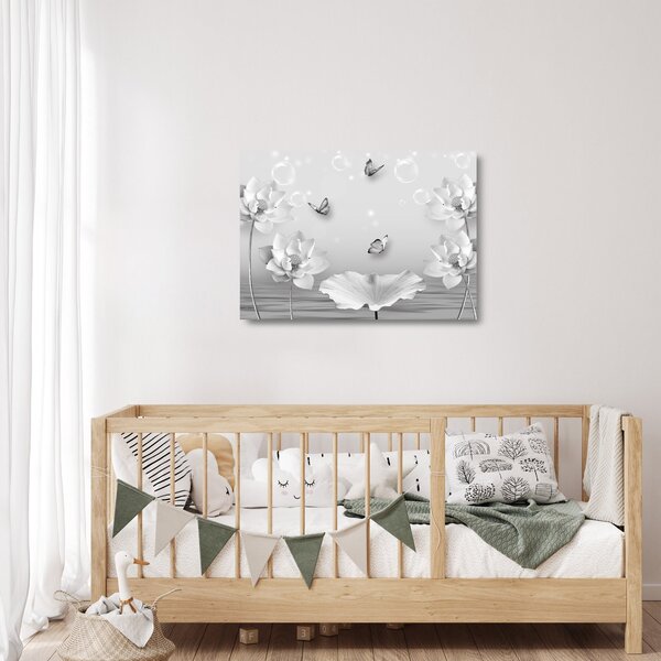 Skleněný obraz - Květinový design s motýlky (70x50 cm)
