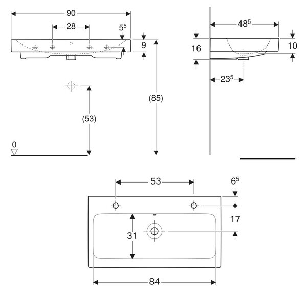 Geberit iCon umyvadlo 90x48.5 cm obdélníkový nábytkový bílá lesk 502.924.00.1