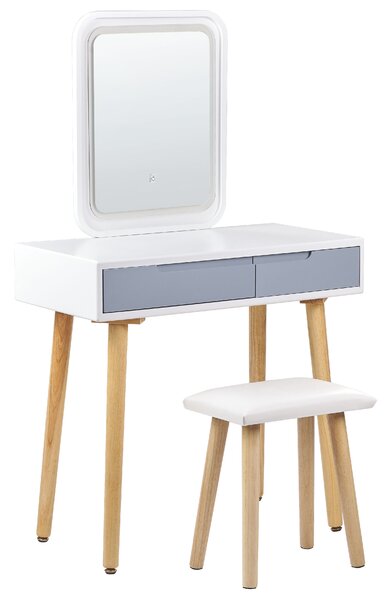 Toaletní stolek se zásuvkou a LED zrcadlem bílý/šedý DIEPPE