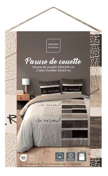 Hnědé 3dílné bavlněné povlečení na dvoulůžko/prodloužené 260x240 cm So Natural – douceur d'intérieur
