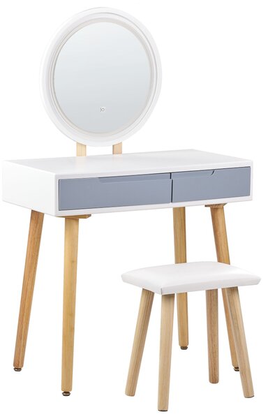 Toaletní stolek se zásuvkou a LED zrcadlem bílý/šedý JOSSELIN