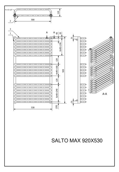 Luxrad Salto Max koupelnový radiátor designově 92x53 cm | SAM9205307016