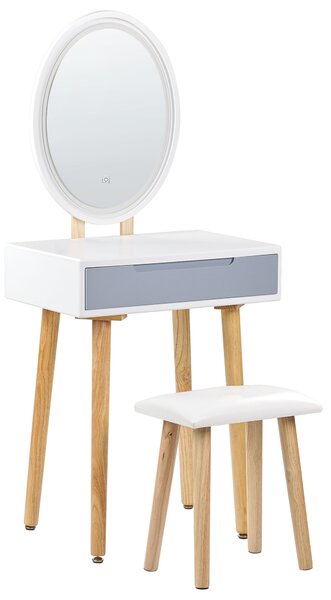 Toaletní stolek se zásuvkou a LED zrcadlem bílý/šedý VESOUL