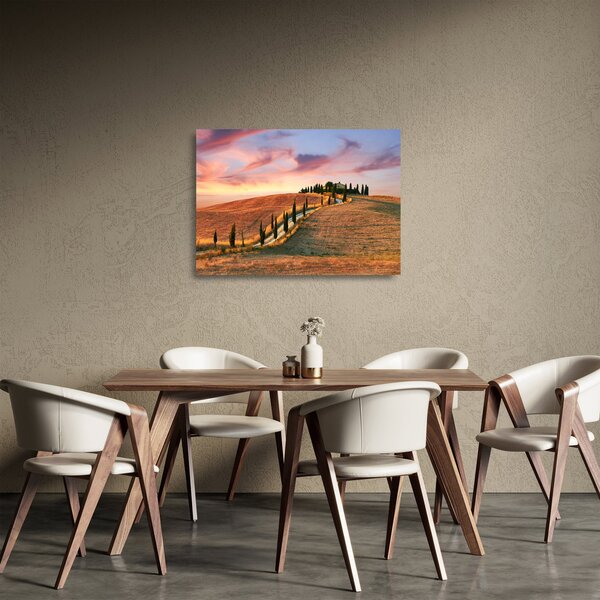 Skleněný obraz - Dům na kopci, Toskánsko, Itálie (70x50 cm)