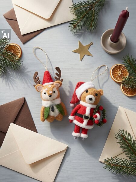 Sinsay - Vánoční závěsné dekorace ve tvaru soba a medvídka v oblečení Santa Clause 2 pack - vícebarevná