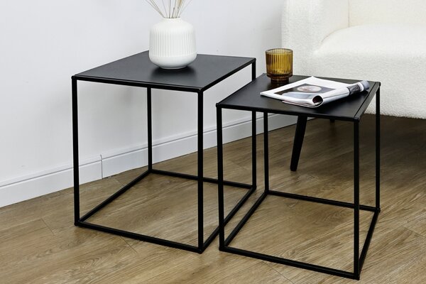 -25 % Dny MOMENTI– Bizzotto Set dvou černých kovový odkládací stolků Alrik 34x34 / 38x38 cm