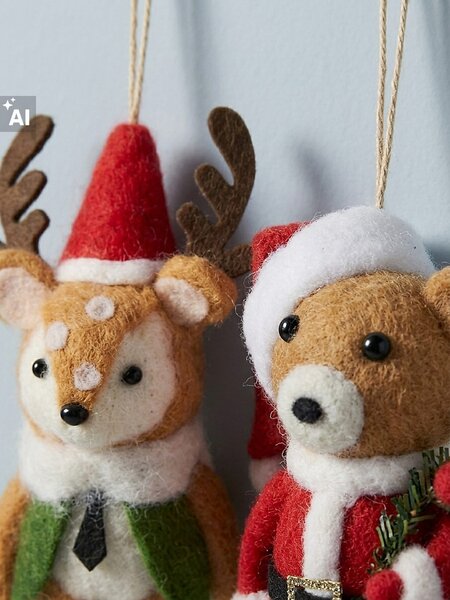 Sinsay - Vánoční závěsné dekorace ve tvaru soba a medvídka v oblečení Santa Clause 2 pack - vícebarevná