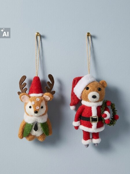 Sinsay - Vánoční závěsné dekorace ve tvaru soba a medvídka v oblečení Santa Clause 2 pack - vícebarevná