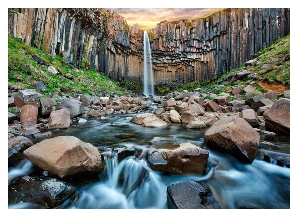 Skleněný obraz - Vodopád Svartifoss, Island (70x50 cm)