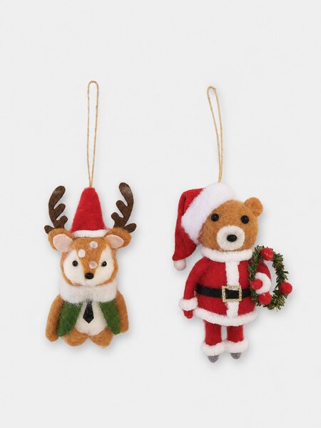 Sinsay - Vánoční závěsné dekorace ve tvaru soba a medvídka v oblečení Santa Clause 2 pack - vícebarevná