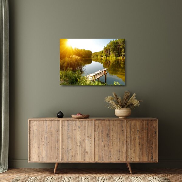 Skleněný obraz - Jezero u lesa (70x50 cm)