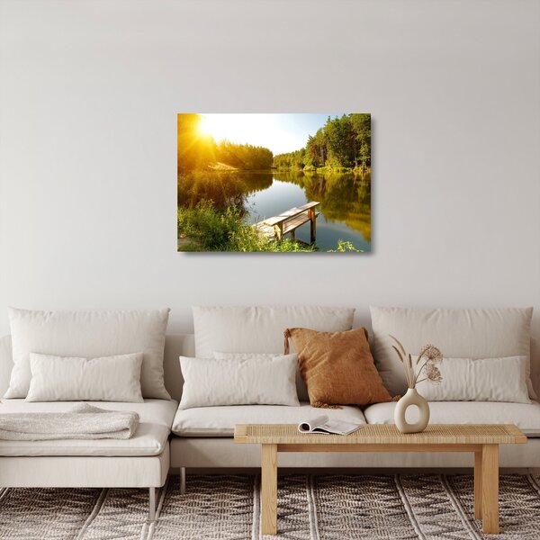 Skleněný obraz - Jezero u lesa (70x50 cm)