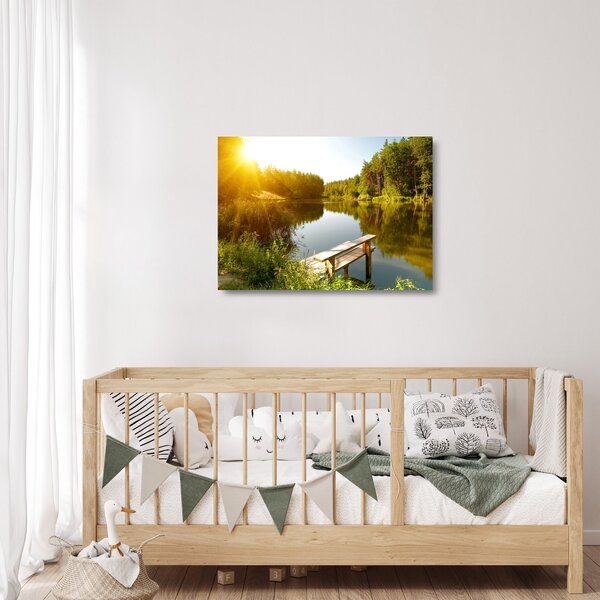 Skleněný obraz - Jezero u lesa (70x50 cm)