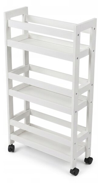 ÚZKÝ KOUPELNOVÝ REGÁL NA KOLEČKÁCH BAMBUSOVÝ 38X15X76 CM BÍLÝ 3 POLICE