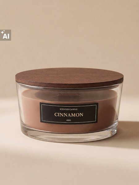 Sinsay - Vonná svíčka s dřevěným knotem Cinnamon - béžová