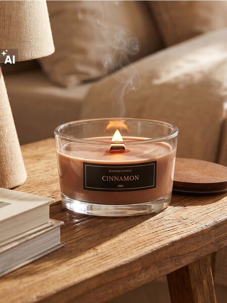 Sinsay - Vonná svíčka s dřevěným knotem Cinnamon - béžová