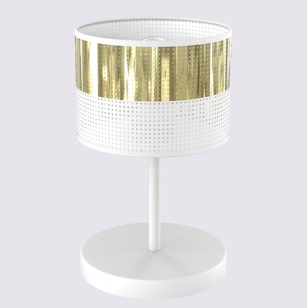 Stolní lampa LUX LN1 – bílá / zlatá, textilní stínidlo, 1× E27, šířka 20 cm