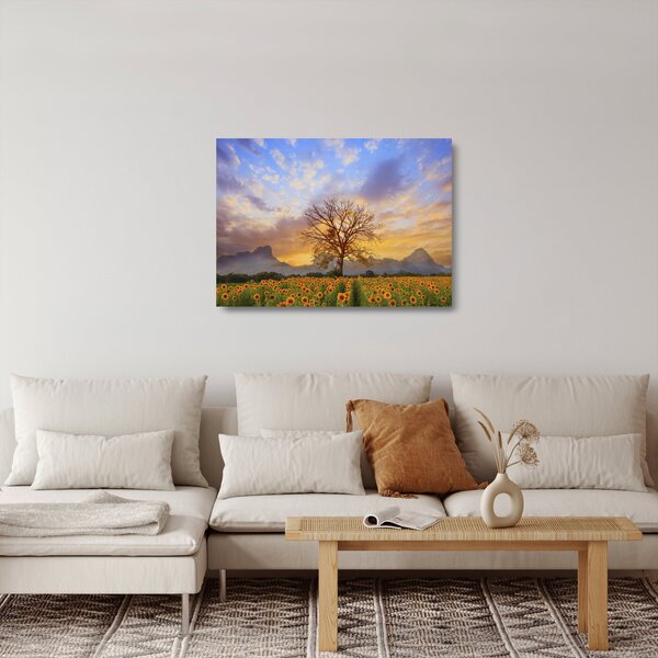 Skleněný obraz - Krajina se Slunečnicemi (70x50 cm)