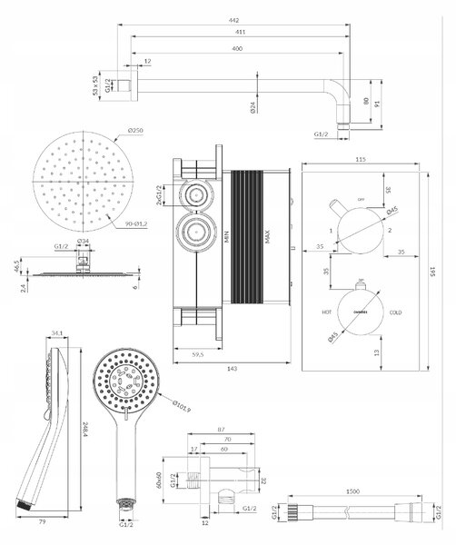 Omnires Y sprchový set, chrom SYSYT01XCR