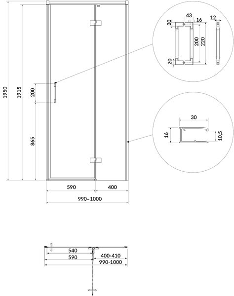 Cersanit Larga sprchové dveře 100 cm sklopné zlatá matný/průhledné sklo S164-063