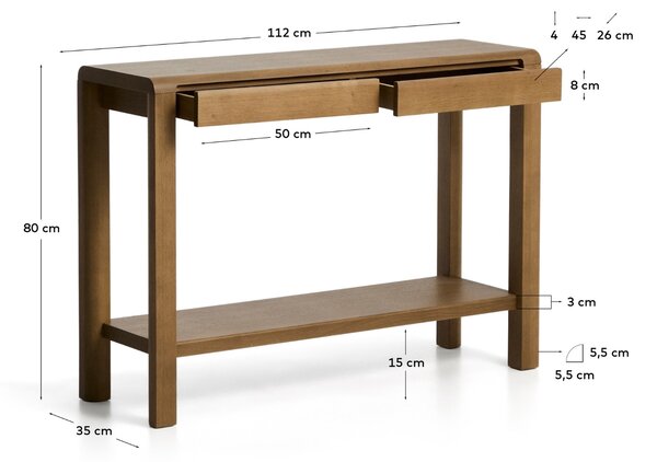 Kave Home Dubový toaletní stolek Arelida 112 x 35 cm