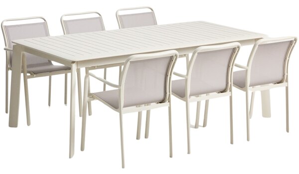 Kave Home Krémový zahradní set stolu Brela a šesti židlí Luri