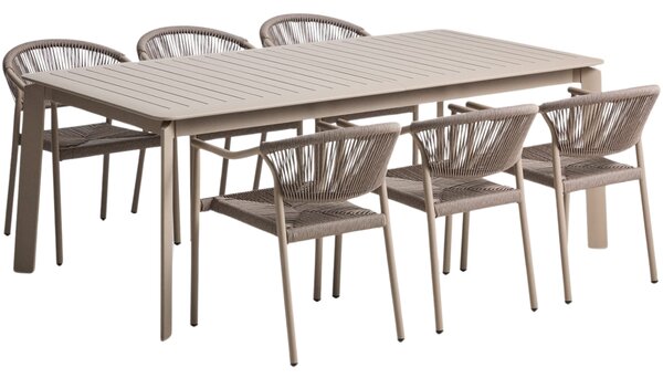 Kave Home Béžový zahradní set stolu Brela a šesti židlí Livadia
