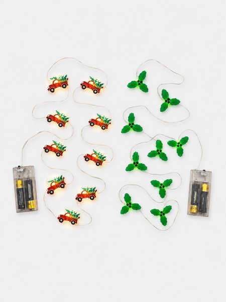 Sinsay - Sada LED světýlek na vánoční stromek s motivem autíček a cesmíny 2 pack - červená