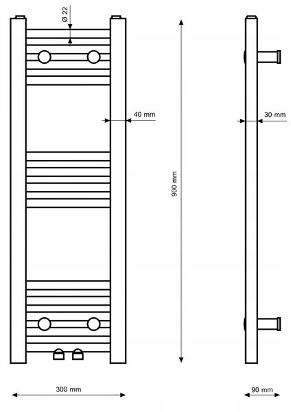 Koupelnový radiátor vodní Granitan 273 W 30 x 90 mm bílý