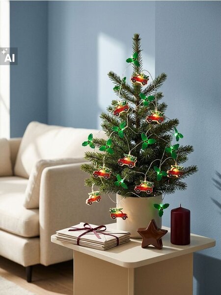 Sinsay - Sada LED světýlek na vánoční stromek s motivem autíček a cesmíny 2 pack - červená