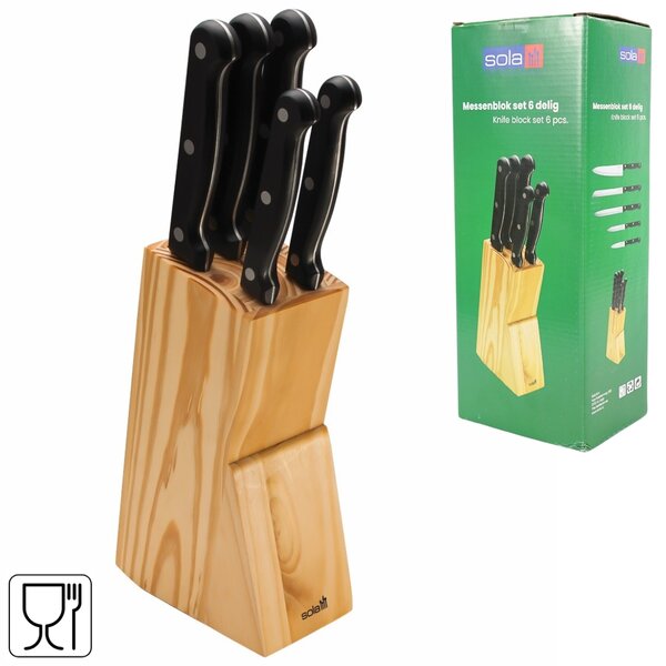 Sada nožů SOLA KNIFE v dřevěném bloku, 6 ks