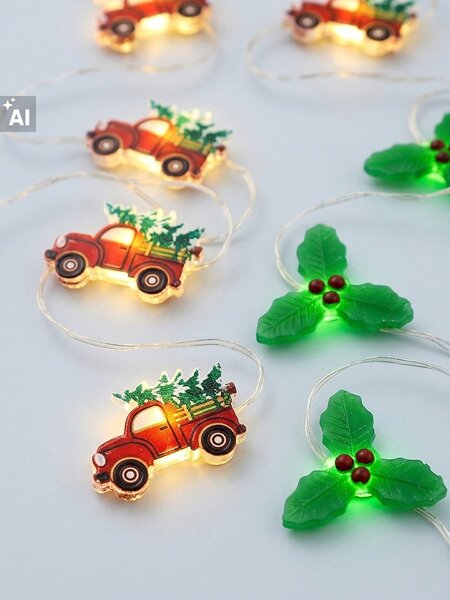 Sinsay - Sada LED světýlek na vánoční stromek s motivem autíček a cesmíny 2 pack - červená